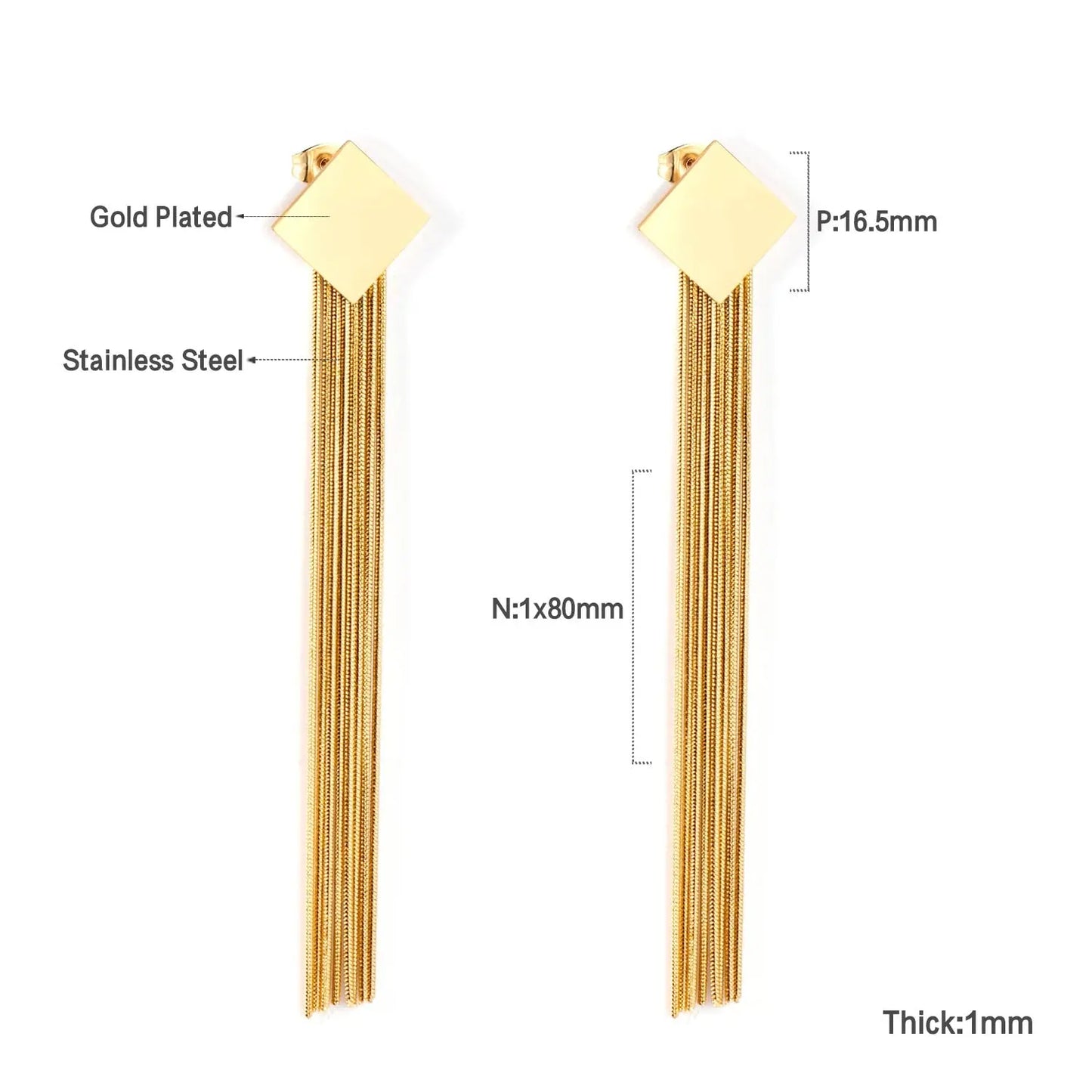 Long Chain Tassel Earrings Women's Gold Color Stainless Steel Drop Earrings Korean Fashion Party Jewelry Wholesale asonjewelry