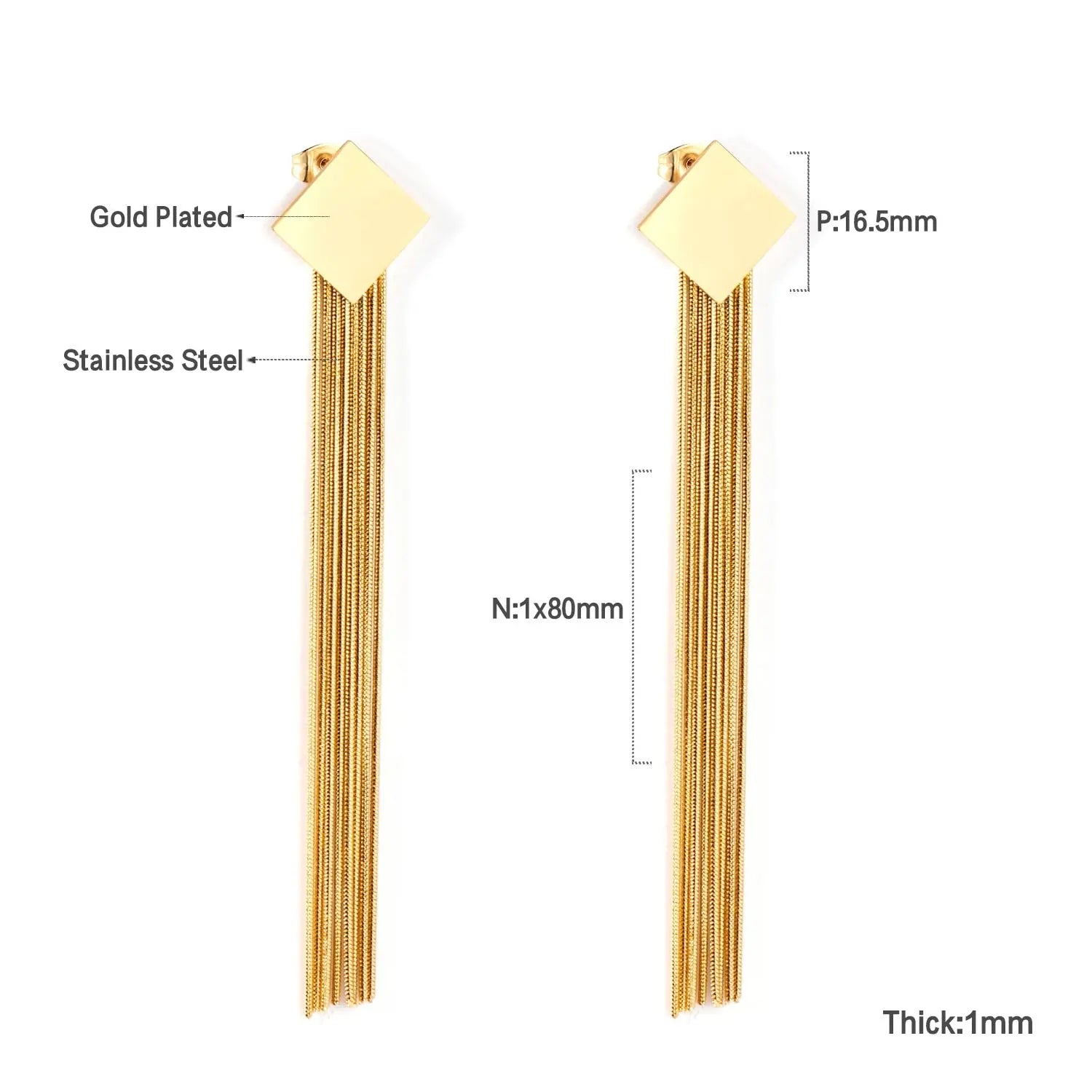 Long Chain Tassel Earrings Women's Gold Color Stainless Steel Drop Earrings Korean Fashion Party Jewelry Wholesale asonjewelry