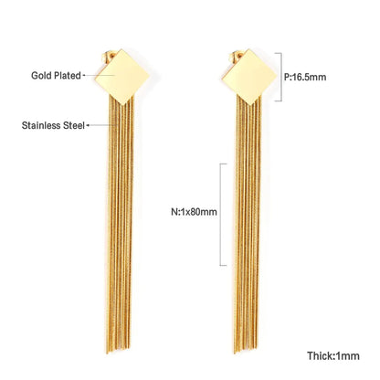 Long Chain Tassel Earrings Women's Gold Color Stainless Steel Drop Earrings Korean Fashion Party Jewelry Wholesale asonjewelry