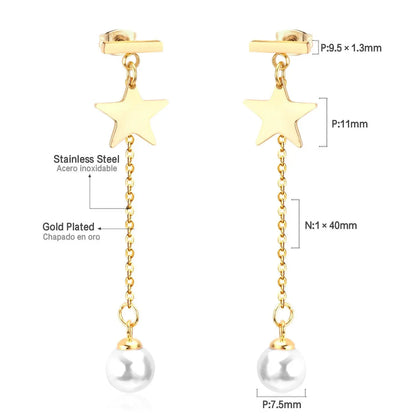New Crystal Stars Coin Long Tassel Dangle Earrings For Women Girls Stainless Steel Trending Korean Fashion Jewelry asonjewelry