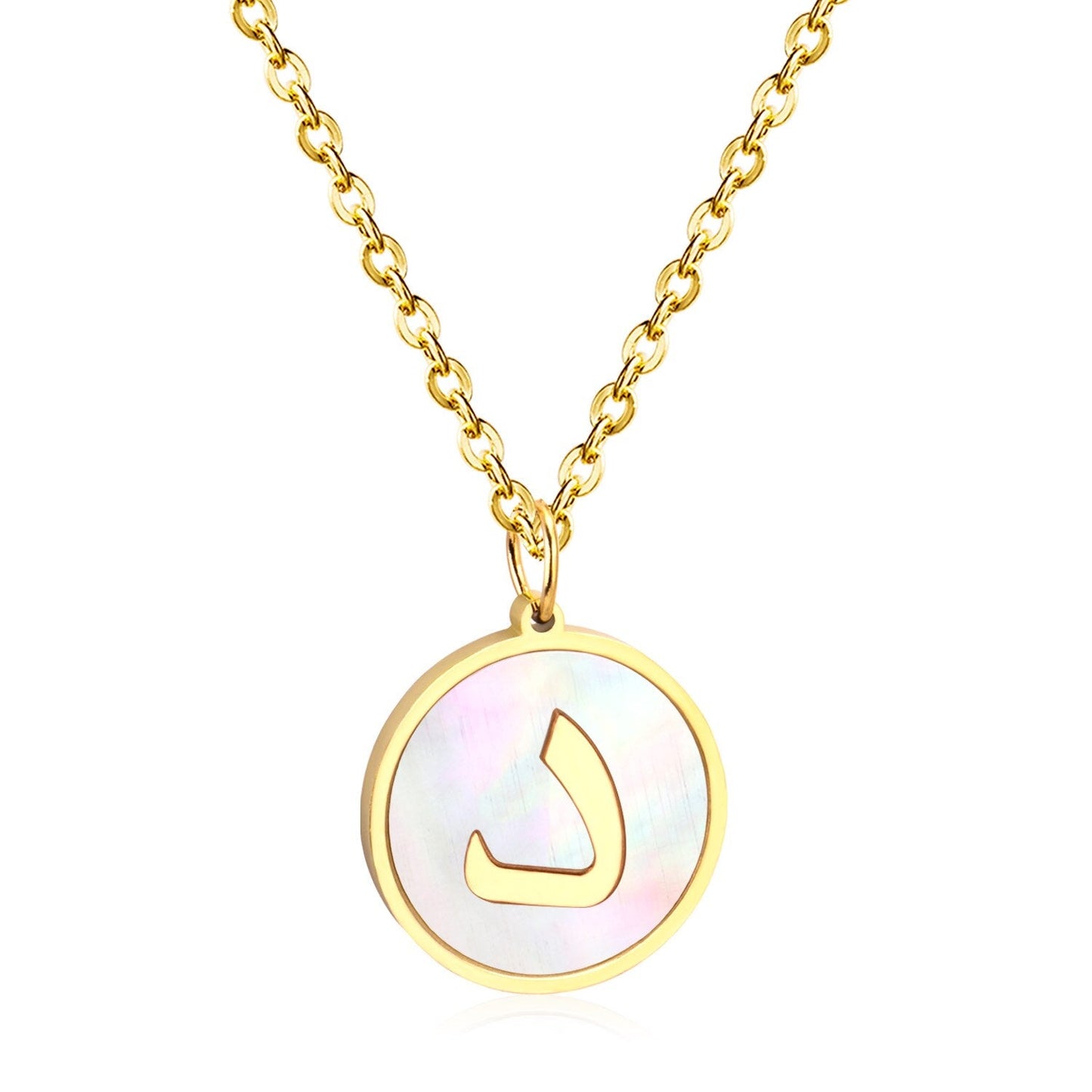 ASON White Shell Gold Color Initial Letter Fashion Pendant Necklace Stainless Steel Alphabet Link Chain for Gift asonjewelry