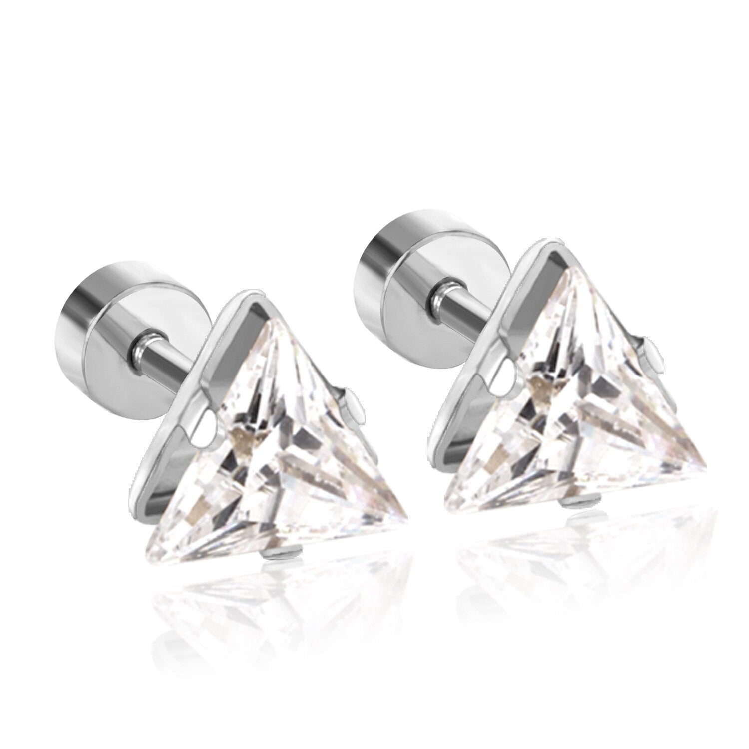 ASON Cute Size 6mm Gold Color Cubic Zirconia Triangle Screw Piercing Stud Earring Stainless Steel Earring For Women Jewelry asonjewelry