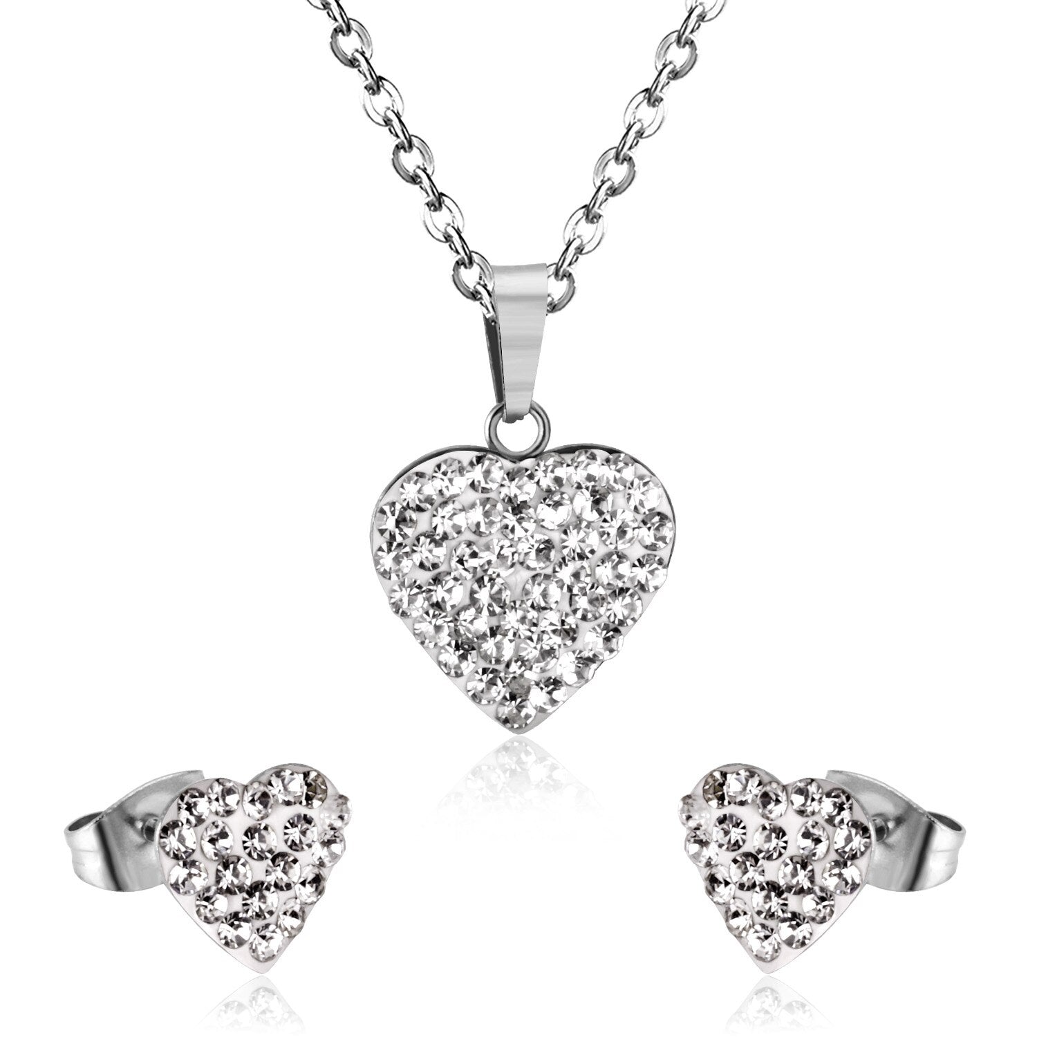 ASON Love's Heart Cubic Zirconia Pendant Necklace Earring Fashion Party Wedding Accessories Stainless Steel Necklaces asonjewelry