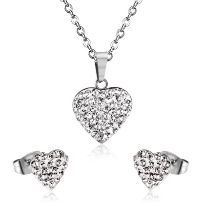 ASON Love's Heart Cubic Zirconia Pendant Necklace Earring Fashion Party Wedding Accessories Stainless Steel Necklaces asonjewelry
