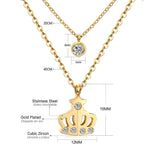 Double Layer Chain Pendants Necklaces For Women Girls Gold Color Silver Tone Stainless Steel CZ Crystal Round Choker