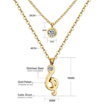 Double Layer Chain Pendants Necklaces For Women Girls Gold Color Silver Tone Stainless Steel CZ Crystal Round Choker asonjewelry