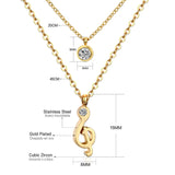 Double Layer Chain Pendants Necklaces For Women Girls Gold Color Silver Tone Stainless Steel CZ Crystal Round Choker