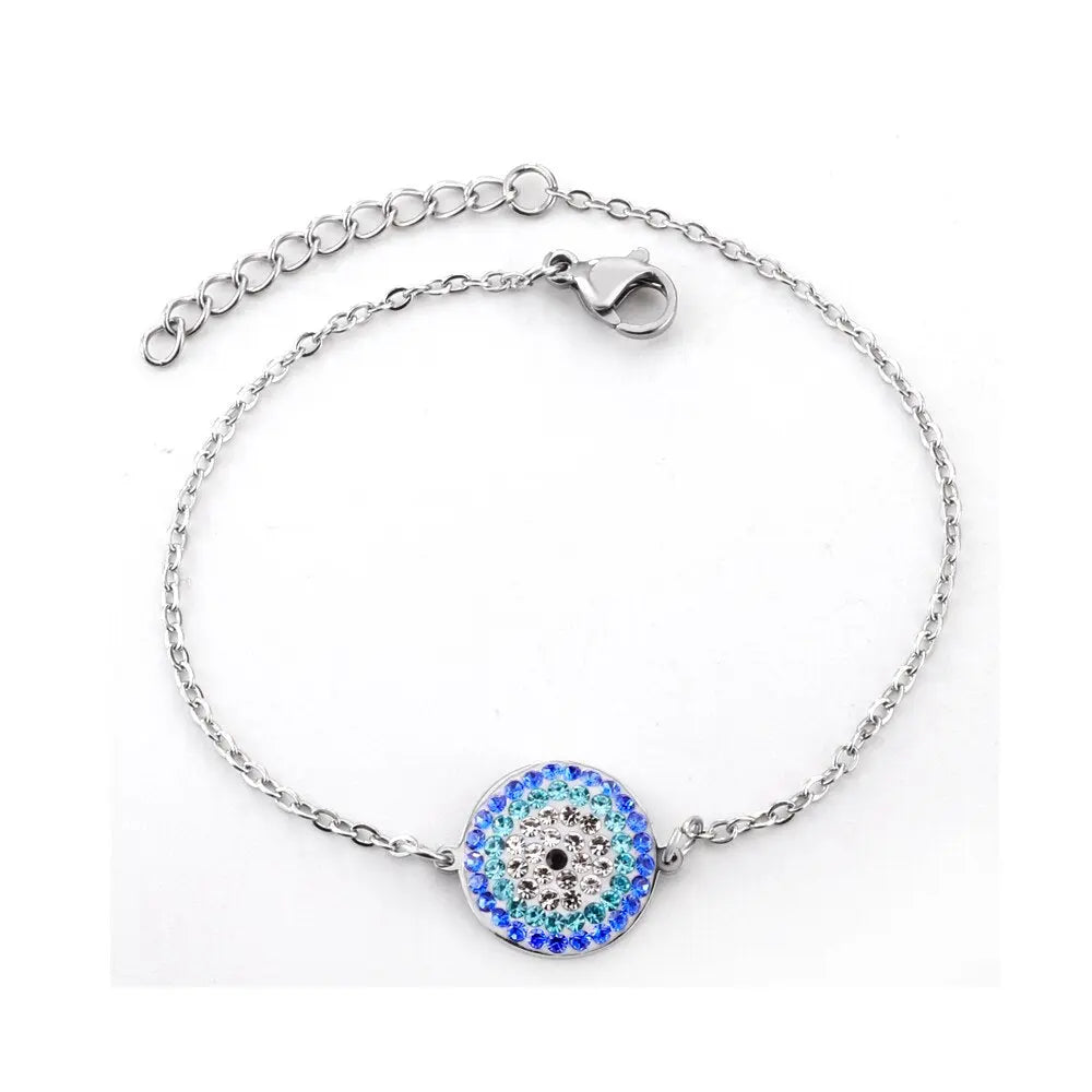 New Style Stainless Steel Colorful Cubic Zirconia Blue Eye Round Pendants Chains Bracelets Turkey No Fade Extenders asonjewelry