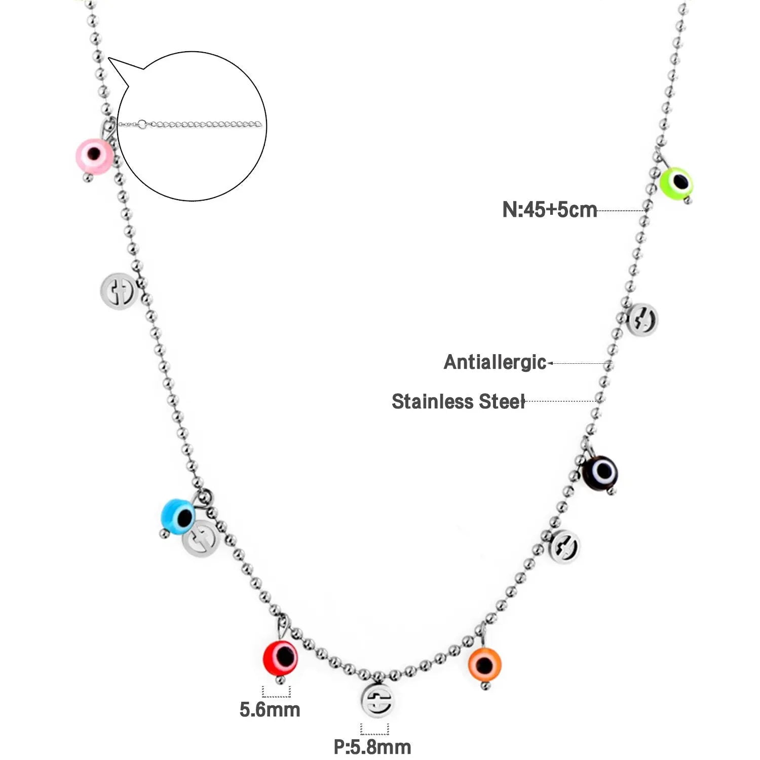 Bohemian Summer Colorful Evil Eyes Beads Necklace For Women Girls Stainless Steel Cross Charm Thin Choker Boho Jewelry asonjewelry