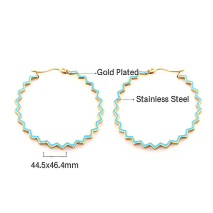 Bohemia Metal Large Wave Shape Hoop Earrrings Stainless Steel Blue Pink Color Irregular Ear Boho Jewelry Gifts for her asonjewelry