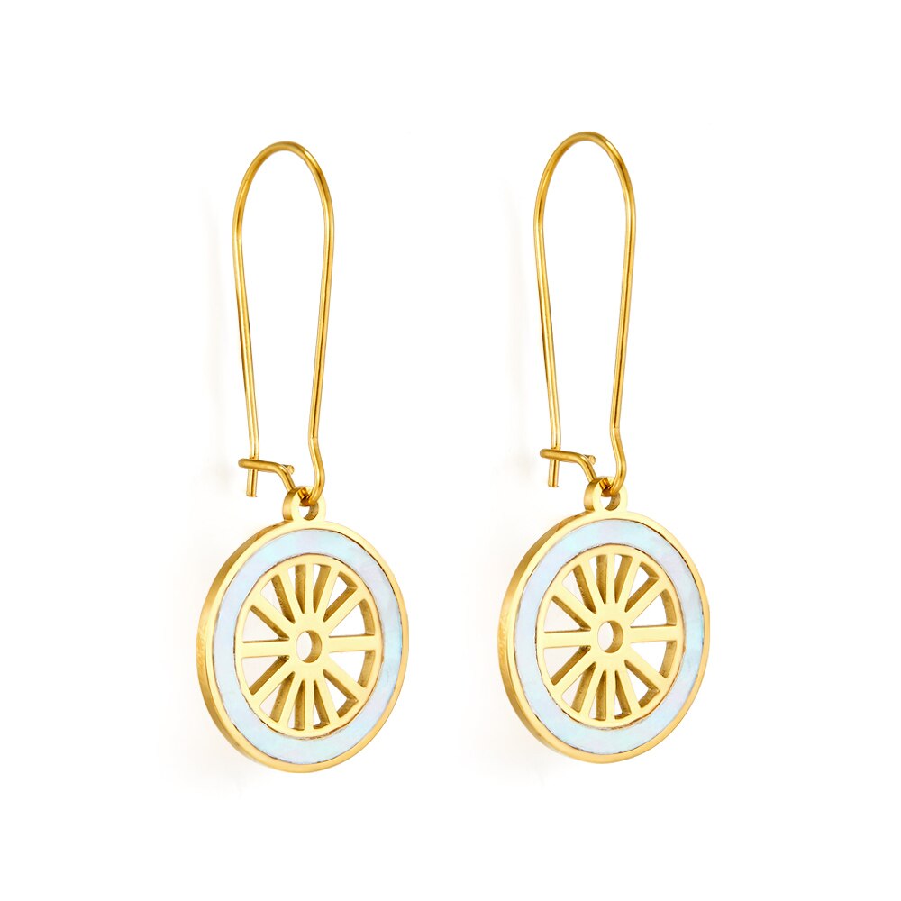 ASON Wheel Shape Drop Earrings With White Shell Gold Color Stainless Steel Piercing Earrings For Women Trendy Office Party asonjewelry