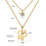 Double Layer Chain Pendants Necklaces For Women Girls Gold Color Silver Tone Stainless Steel CZ Crystal Round Choker
