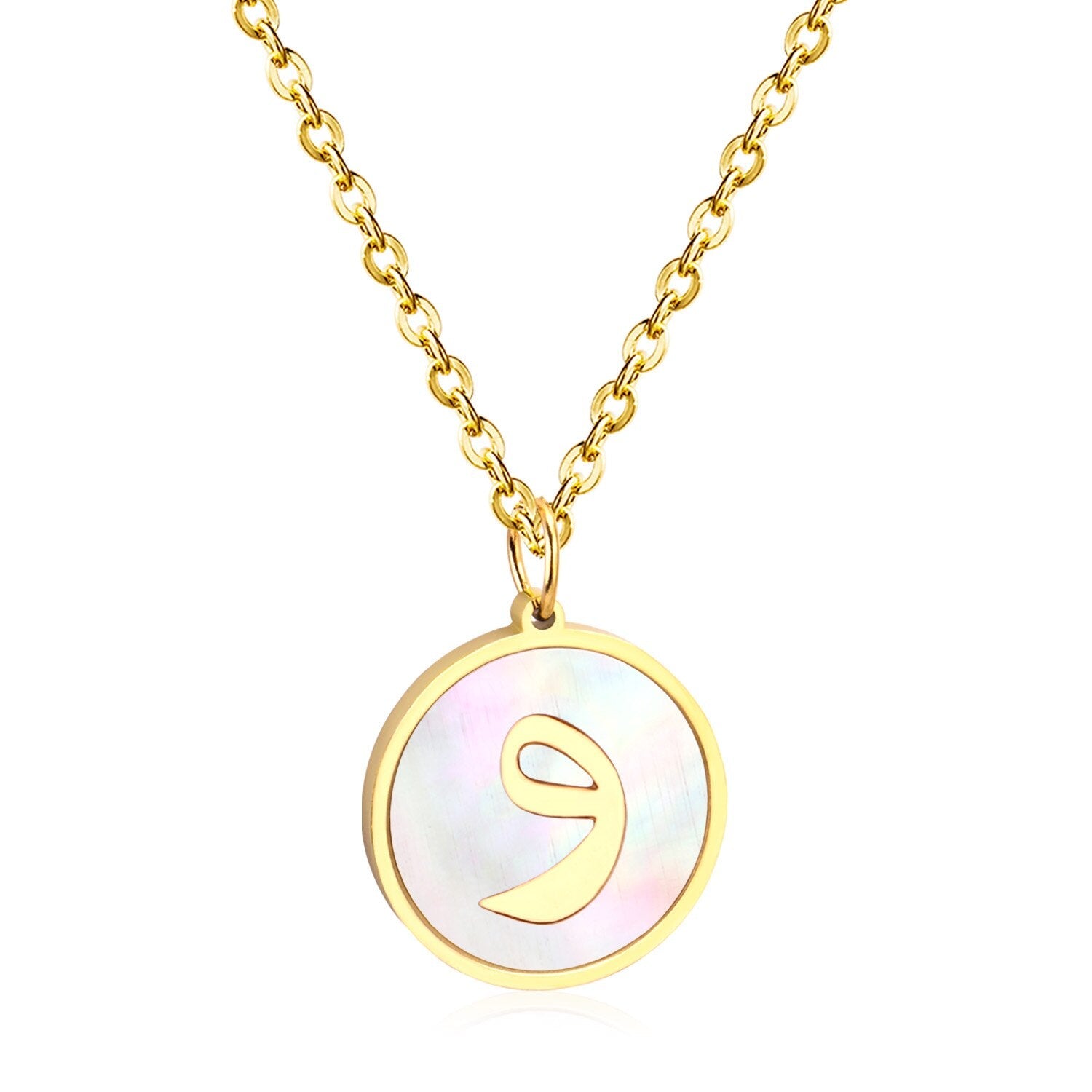 ASON White Shell Gold Color Initial Letter Fashion Pendant Necklace Stainless Steel Alphabet Link Chain for Gift asonjewelry