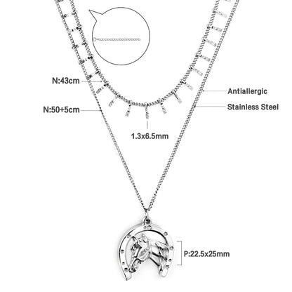 New Hamsa Hand Pendant Necklace For Women Girls Stainless Steel Blue Evil Eyes Double Layer Chain Turkish Luck Jewelry asonjewelry