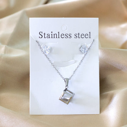 ASON 316L Stainless Steel Gold Bridal Wedding African Jewelry Set for Women 2019 Square Necklace Pendant Small Stud Earring asonjewelry