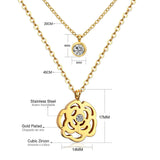 Double Layer Chain Pendants Necklaces For Women Girls Gold Color Silver Tone Stainless Steel CZ Crystal Round Choker