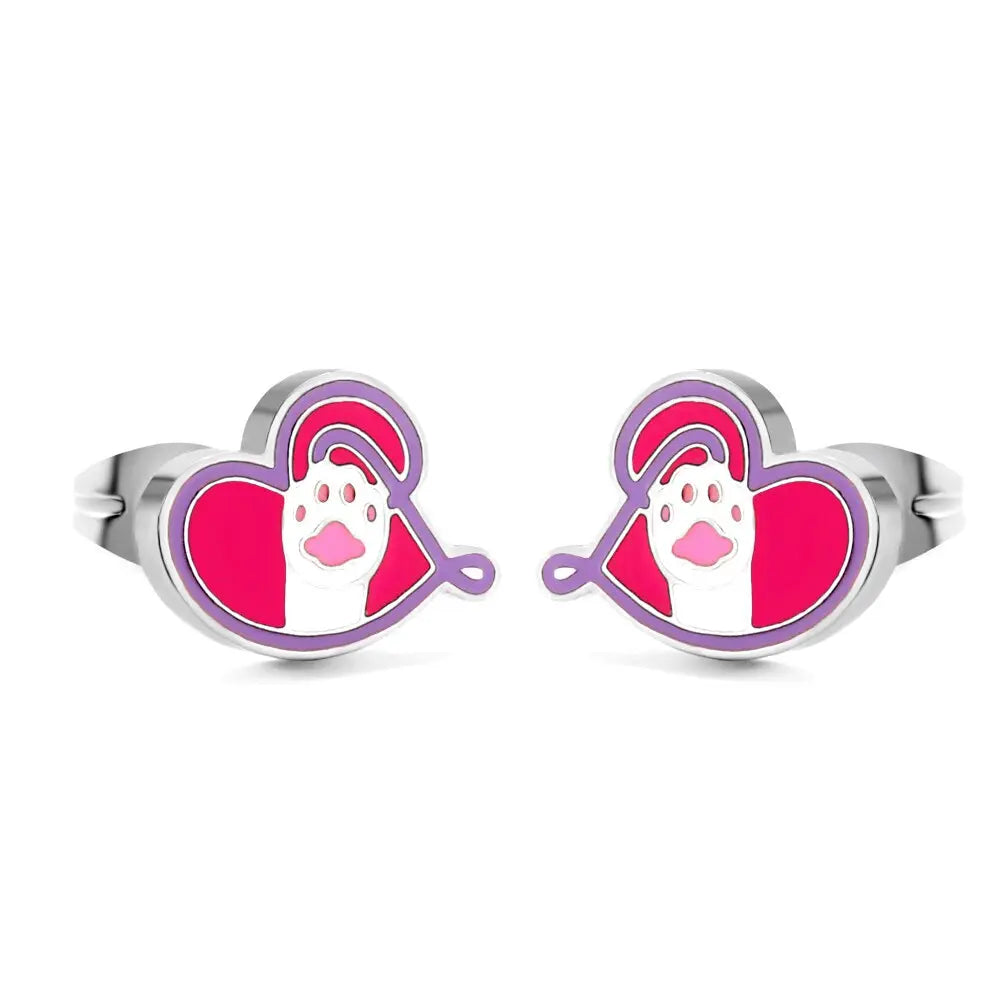 Hamsa Hand Studs Child Surgical Earrings Wing Heart Pink Charms Piercing Gold Plated Cute brincos Girls Woman Gifts asonjewelry