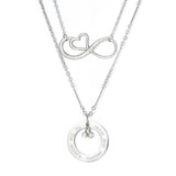 Beads Chains Layer Necklace For Women Stainless Steel Accessories Silver Color Ring and Heart Pendants Fashion Jewelry