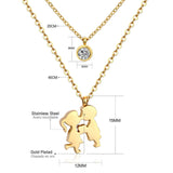 Double Layer Chain Pendants Necklaces For Women Girls Gold Color Silver Tone Stainless Steel CZ Crystal Round Choker