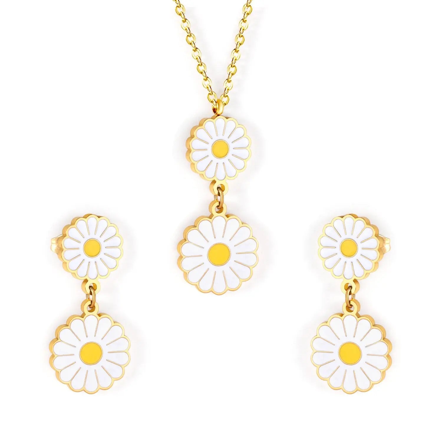 Romantic Stlye Cubic Zirconia Dripping Oil Flower Necklace Earrings Set Bijoux White Color For Women Pendants Collars asonjewelry
