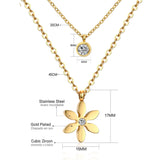 Double Layer Chain Pendants Necklaces For Women Girls Gold Color Silver Tone Stainless Steel CZ Crystal Round Choker