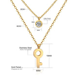 Double Layer Chain Pendants Necklaces For Women Girls Gold Color Silver Tone Stainless Steel CZ Crystal Round Choker