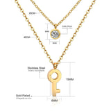 Double Layer Chain Pendants Necklaces For Women Girls Gold Color Silver Tone Stainless Steel CZ Crystal Round Choker