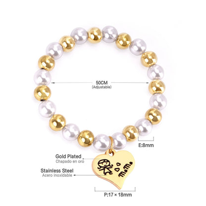 ASON Mixed Color Ball Beaded Engrave MaMa Bracelets Bangles Gold Color Stainless Steel For Women Birthday Mother's Day Gift asonjewelry