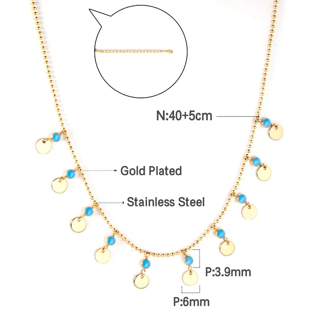 Bohemian Summer Colorful Evil Eyes Beads Necklace For Women Girls Stainless Steel Cross Charm Thin Choker Boho Jewelry asonjewelry