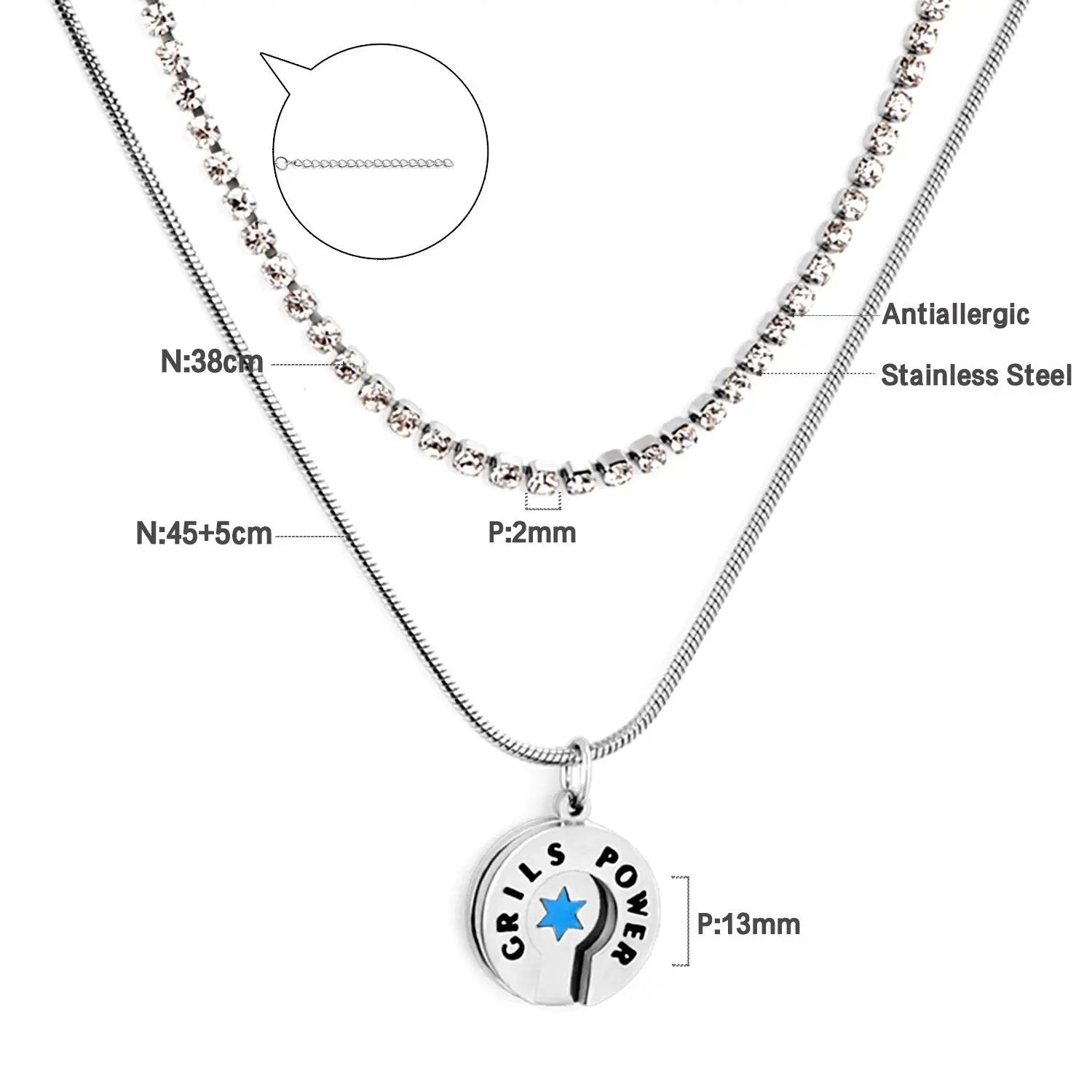 New Hamsa Hand Pendant Necklace For Women Girls Stainless Steel Blue Evil Eyes Double Layer Chain Turkish Luck Jewelry asonjewelry