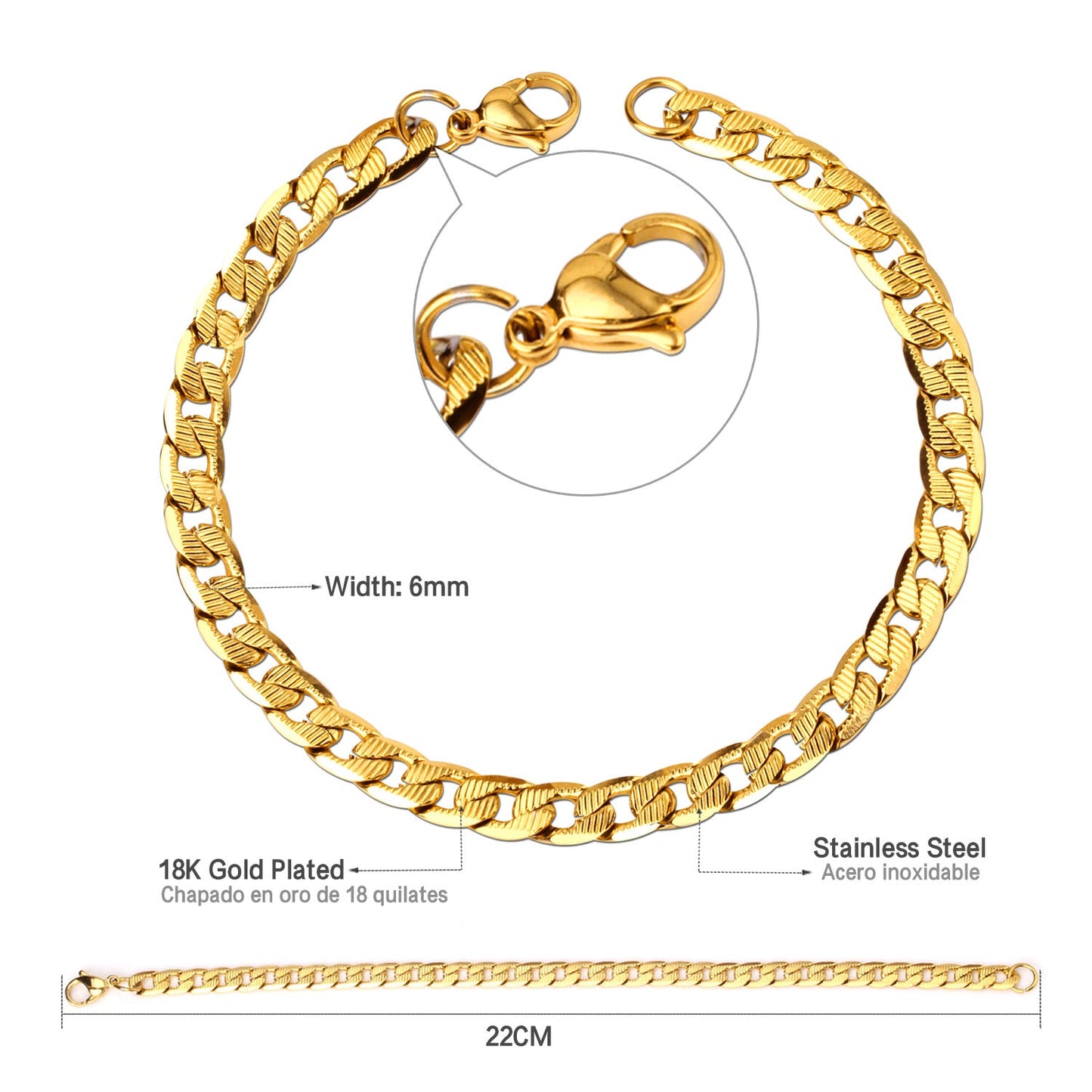 6mm Inner Horizontal Grain Stainless Steel Chain Bracelet For Women asonjewelry