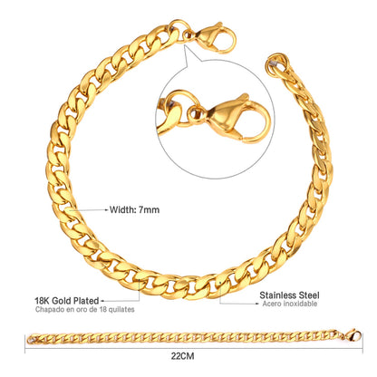 ASON 7mm Chain Bracelets Stainless Steel Gold Color for Men Women Party Gift Fashion Bangle Jewelry asonjewelry