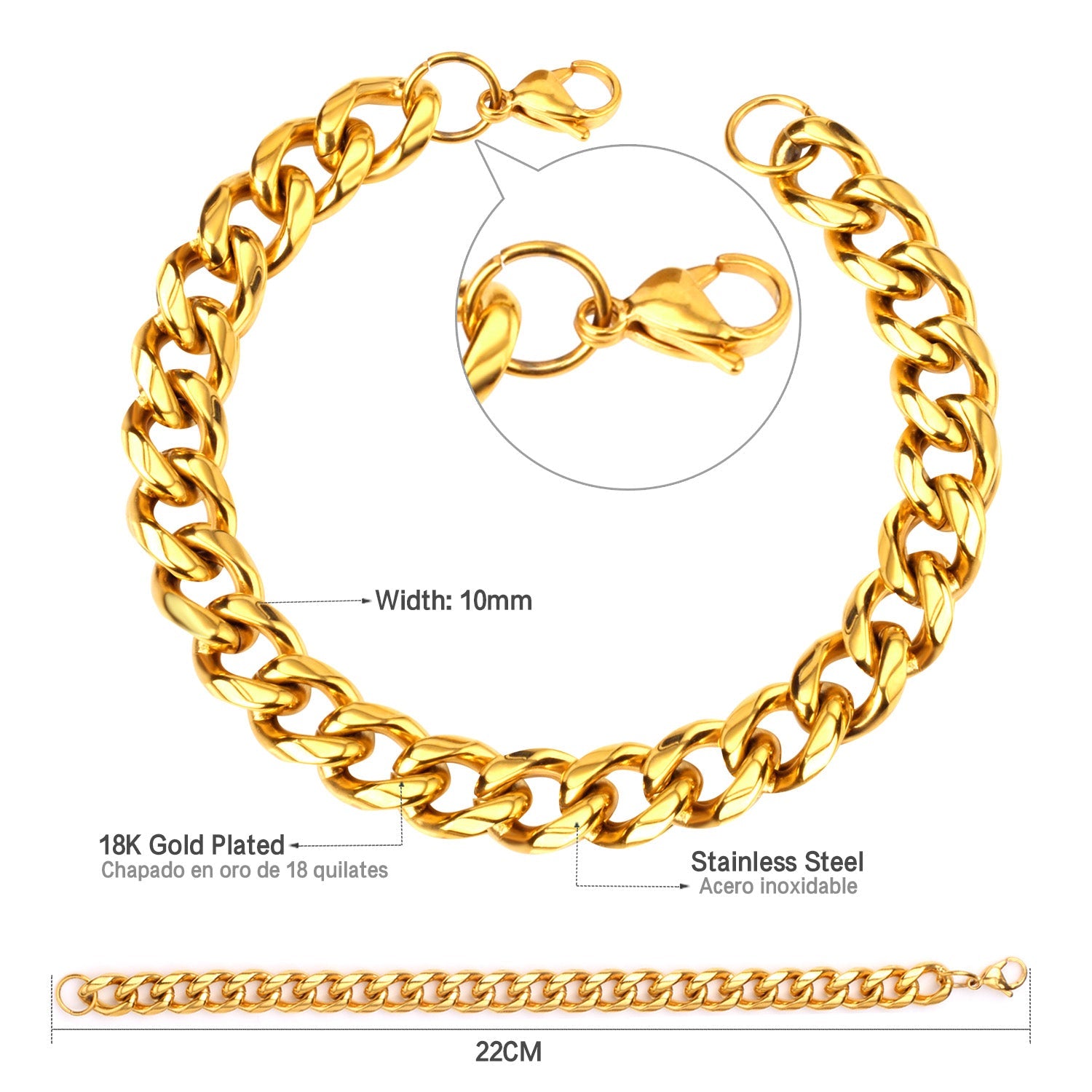 Fashion 10mm Stainless Steel Chain Bracelet For Women asonjewelry
