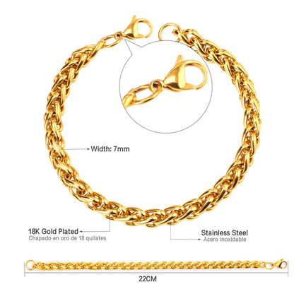 7mm Chain Bracelets Stainless Steel Gold Color for Men Women Party Gift Fashion Bangle Jewelry asonjewelry