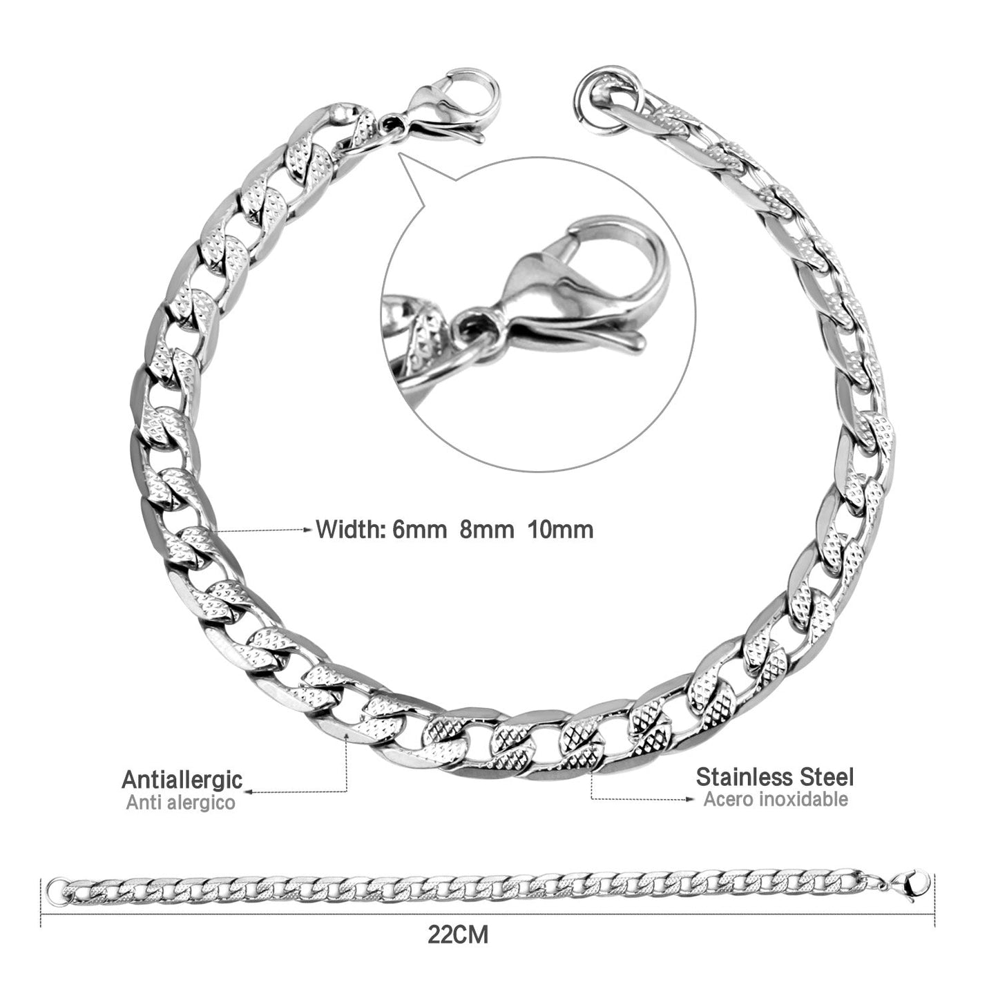 6/8/10mm Inner Star Pattern  Stainless Steel Chain Bracelet For Women asonjewelry