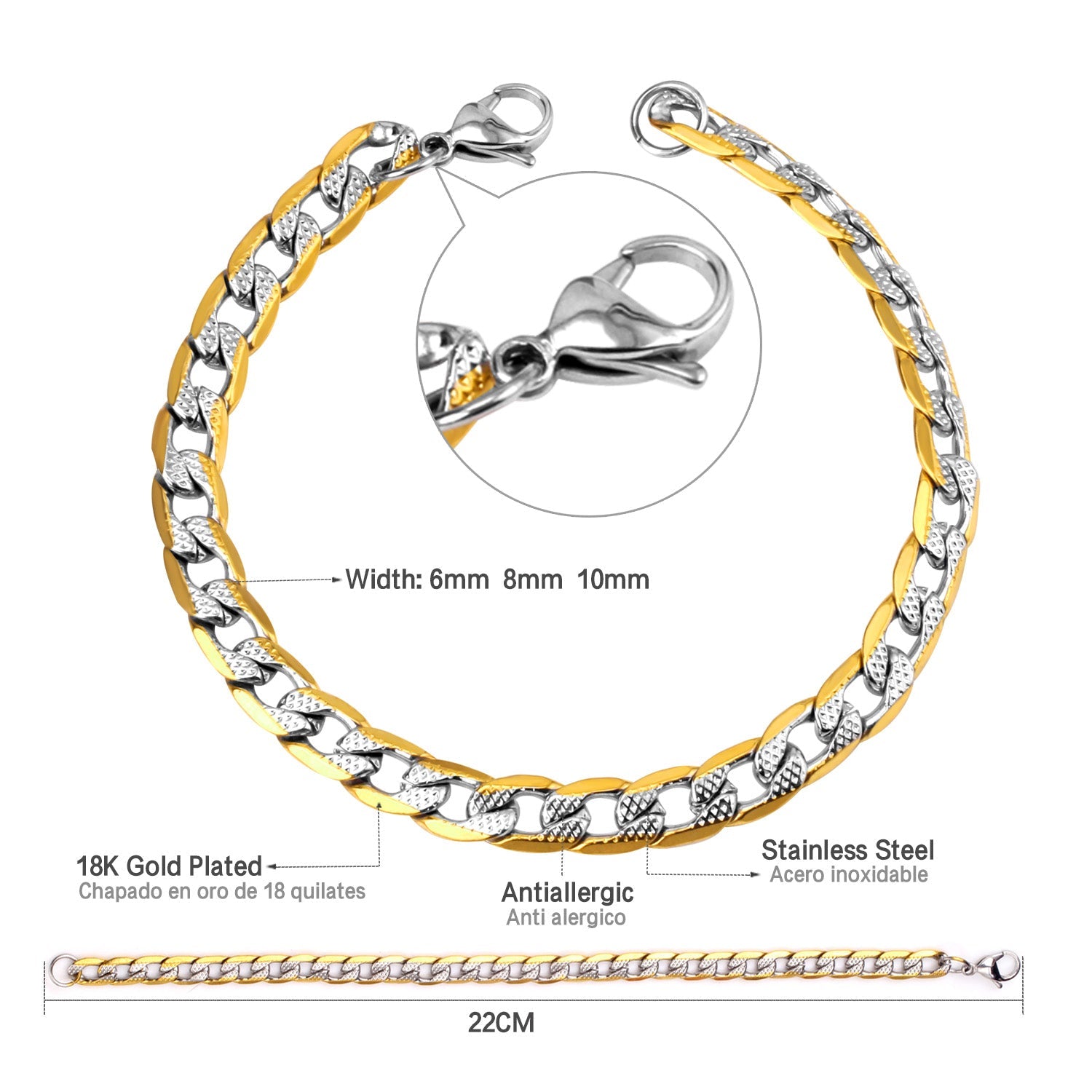 6/8/10mm Inner Star Pattern  Stainless Steel Chain Bracelet For Women asonjewelry