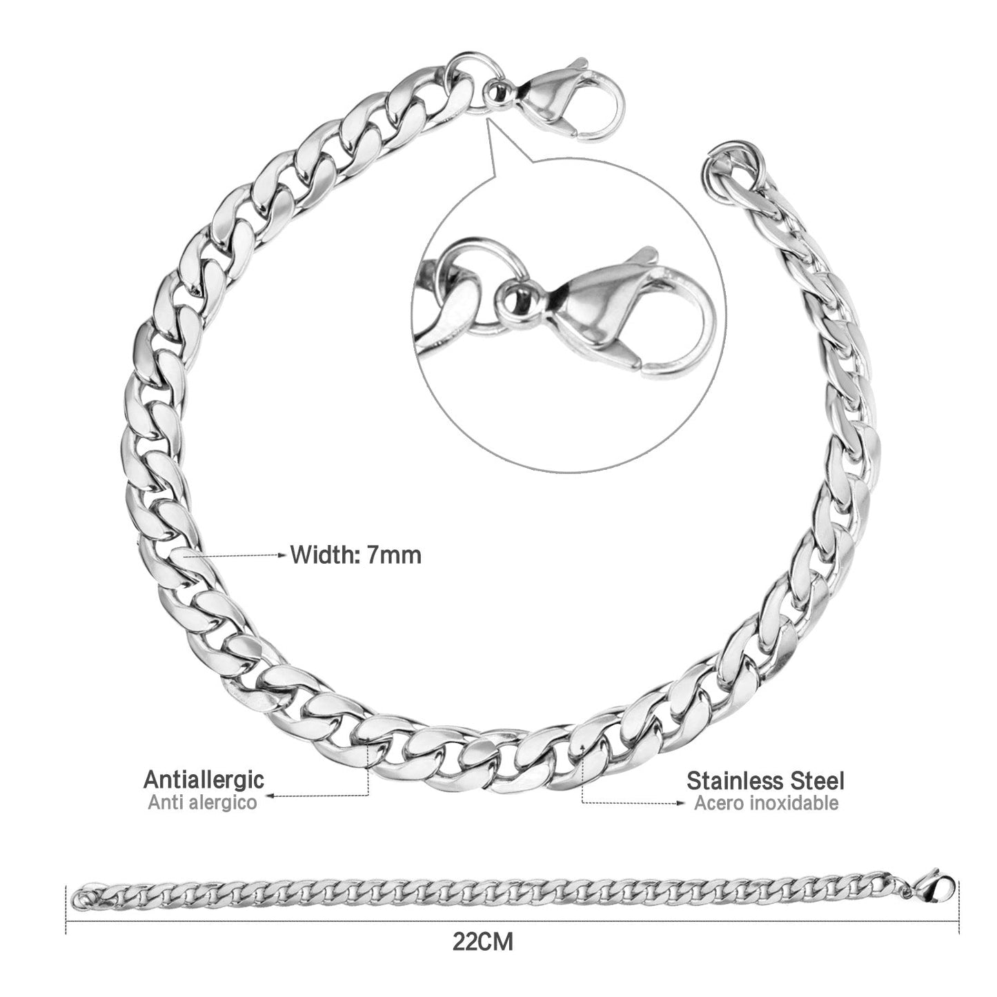 ASON 7mm Chain Bracelets Stainless Steel Gold Color for Men Women Party Gift Fashion Bangle Jewelry asonjewelry