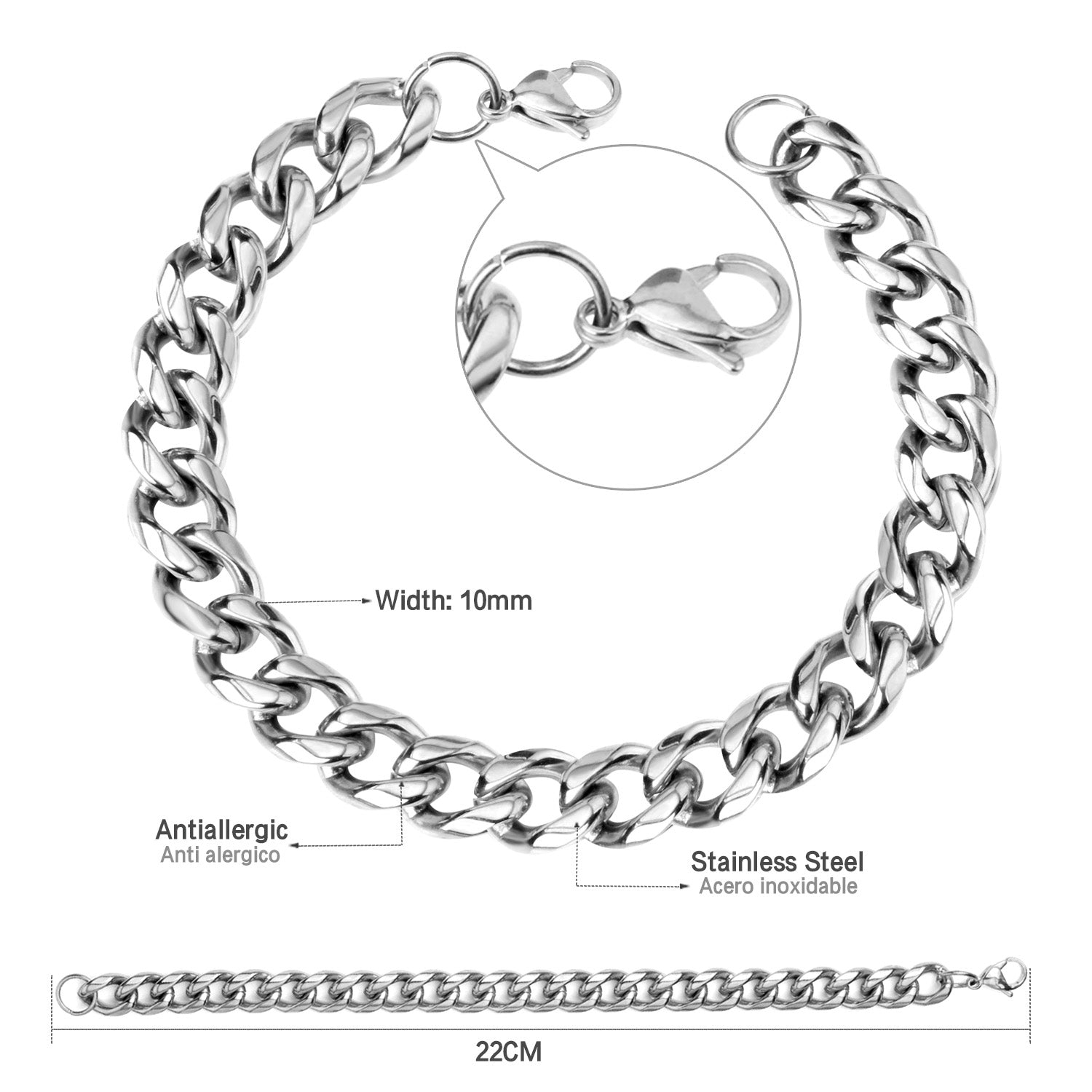 Fashion 10mm Stainless Steel Chain Bracelet For Women asonjewelry