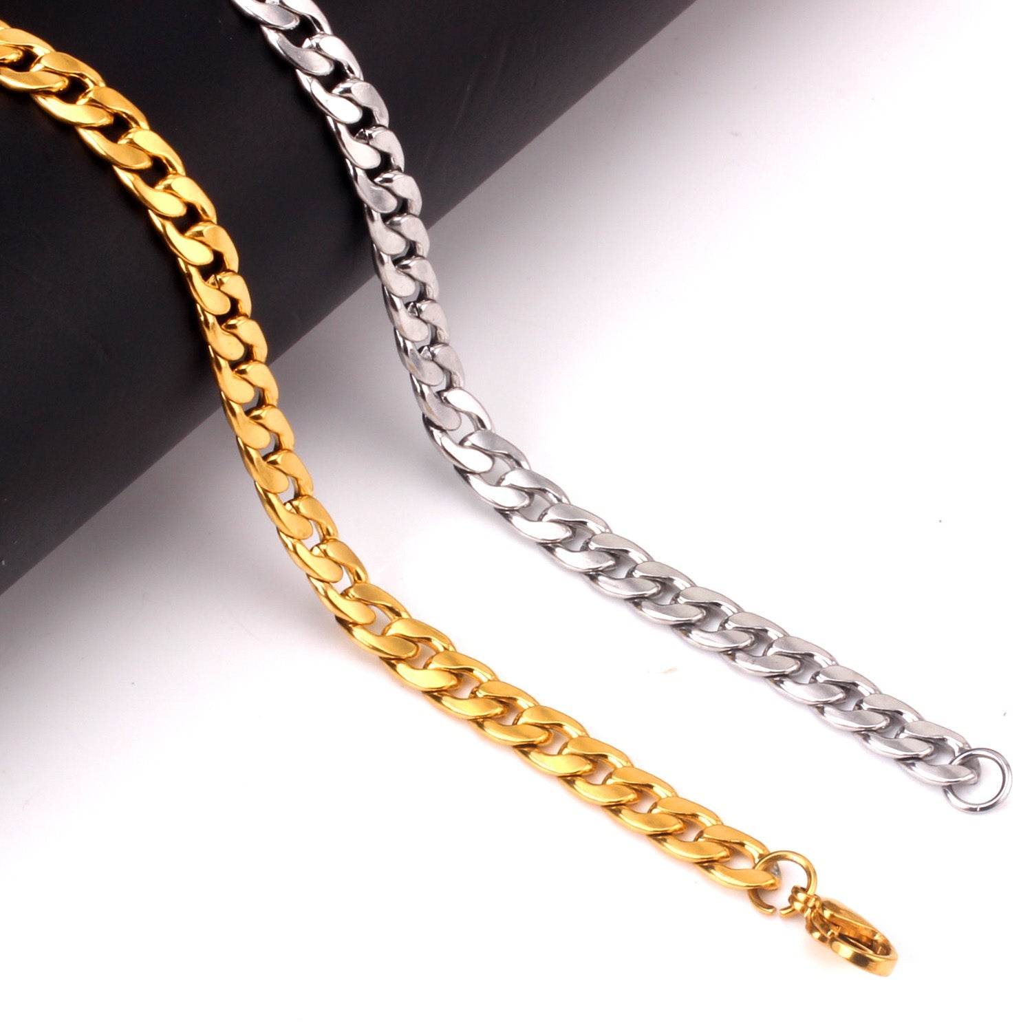 ASON 7mm Chain Bracelets Stainless Steel Gold Color for Men Women Party Gift Fashion Bangle Jewelry asonjewelry
