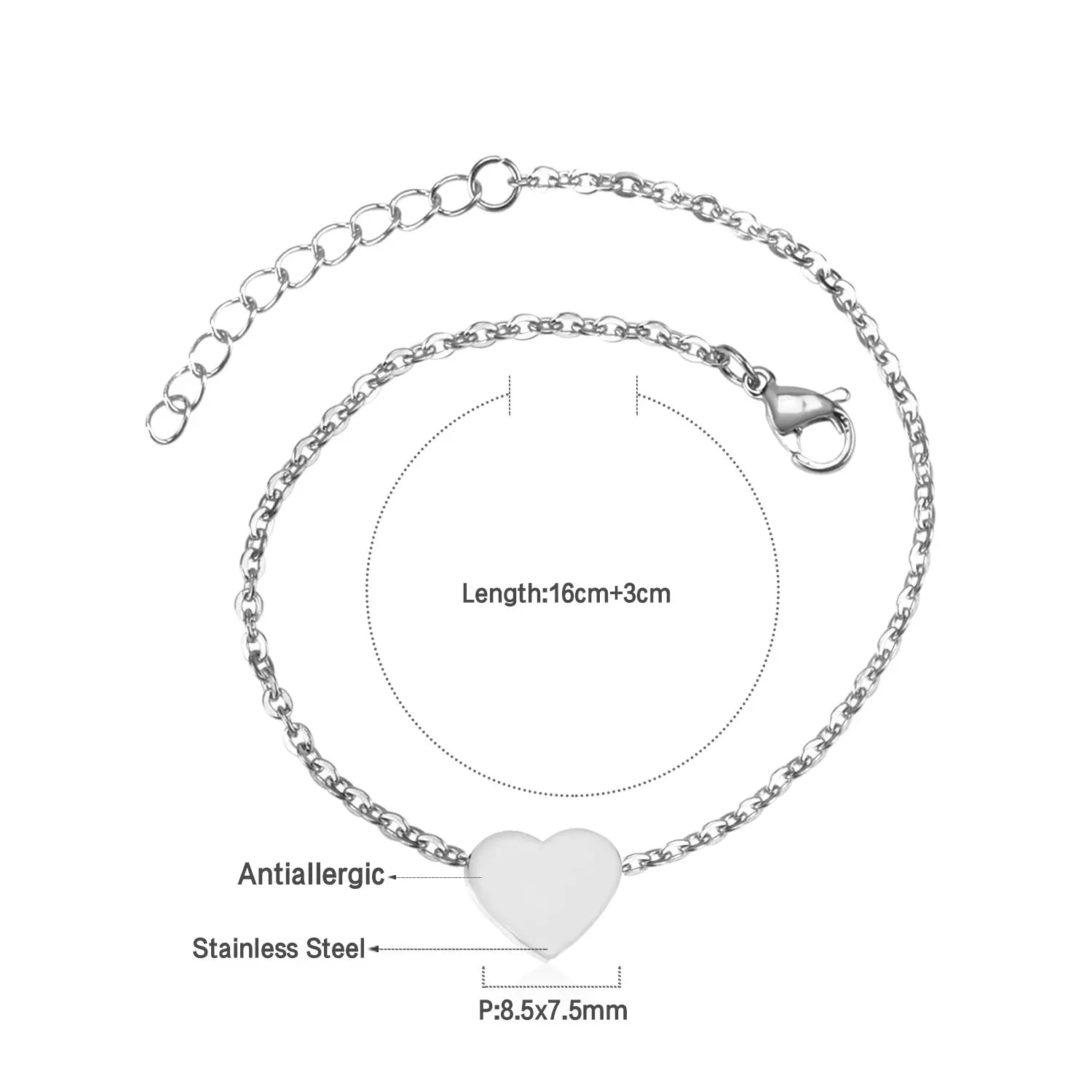 Stainless Steel Heart Accessory Bracelet asonjewelry