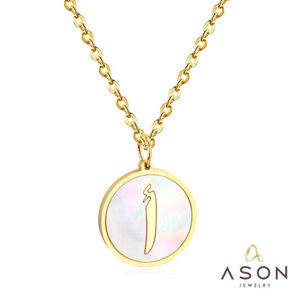 ASON White Shell Gold Color Initial Letter Fashion Pendant Necklace Stainless Steel Alphabet Link Chain for Gift asonjewelry