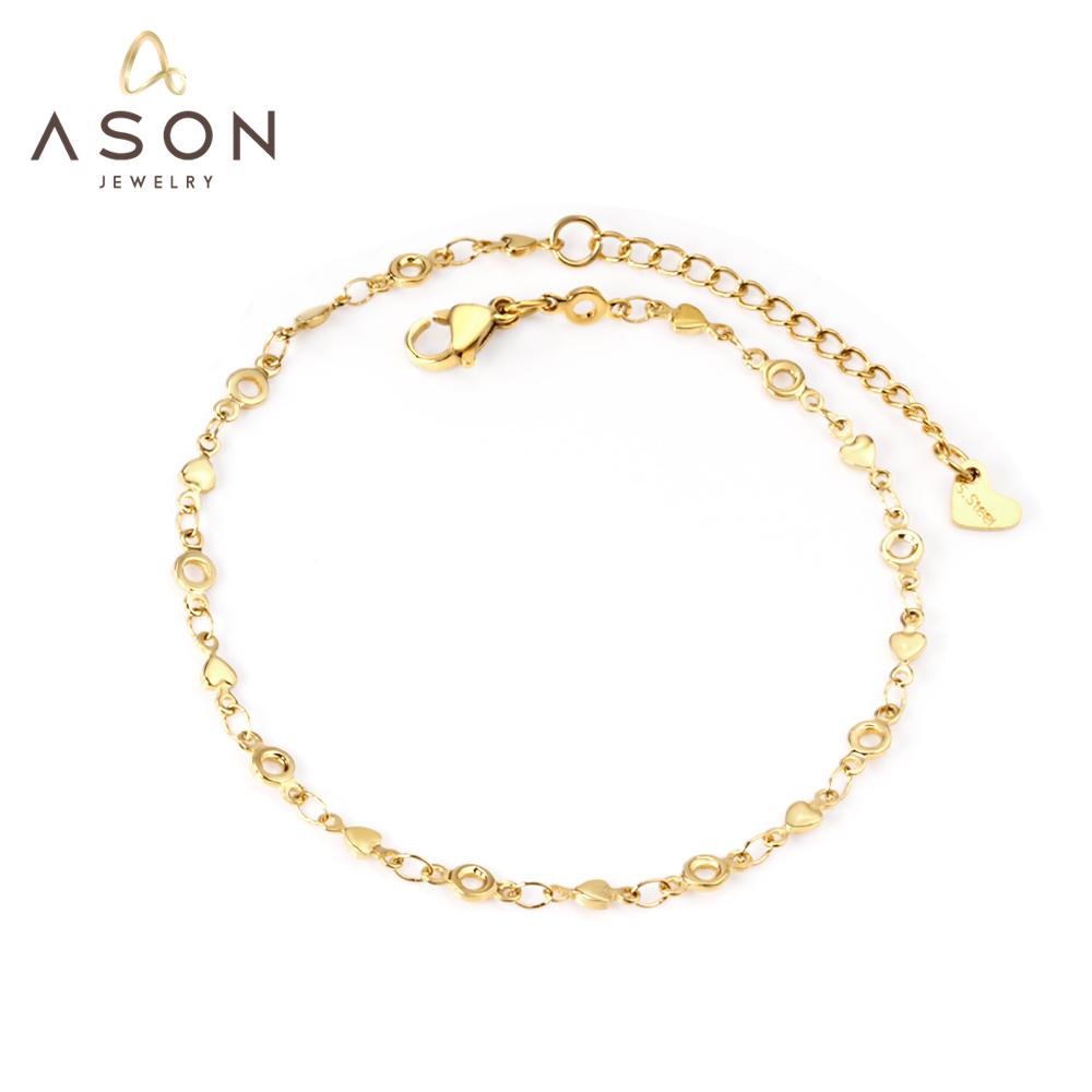 ASON Small Heart Geometric Charm Accessories Link Chain Anklets Gold Color Stainless Steel for Women Fashion Summer Jewelry asonjewelry
