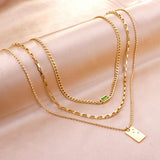 Statement Necklace No Fade Gold Color Stainless Steel Square Crystal Pendant Necklace Women Hiphop Layer Necklaces