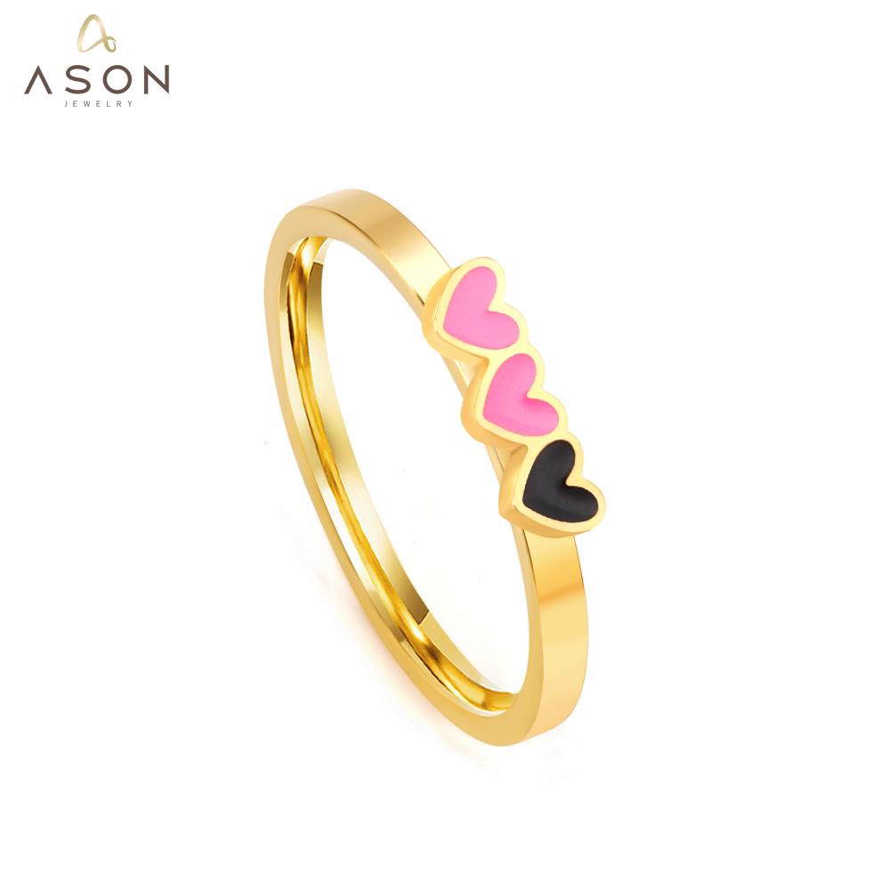 ASON Cute Gold Color Finger Ring 316L Stainless Steel Small Heart Fashion Jewelry for Women Size 6 Jewellery Accessory Gift asonjewelry