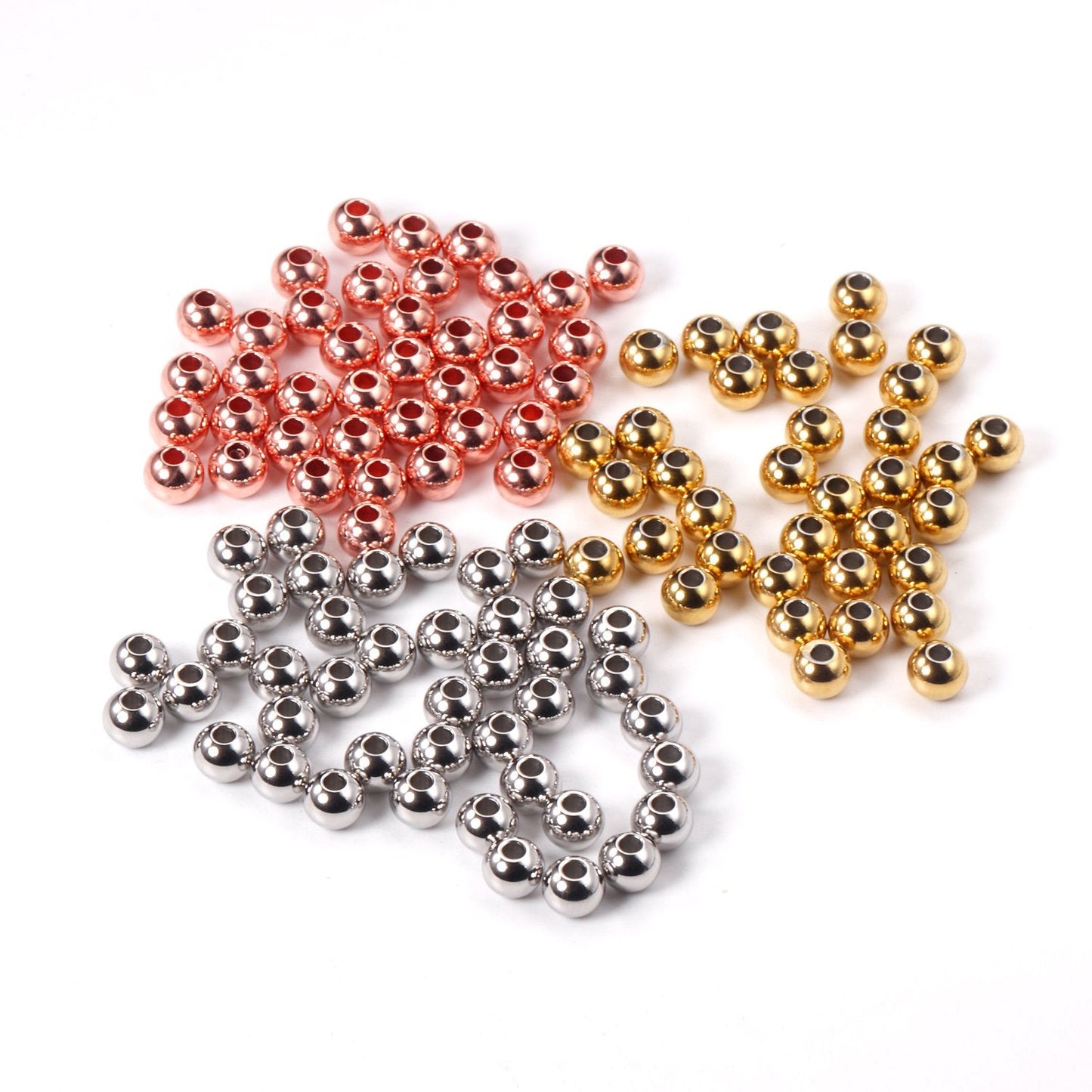 ASON 100Pcs/Lot 316L Stainless Steel Spacer Beads Loose Ball Silver Gold Rose Gold Color DIY Necklace Bracelet Jewelry Making asonjewelry