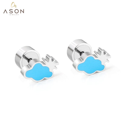 ASON Cute Children's Ear Stud Silver Color Stainless Steel Blue Cloud Small Cartoon Earrings for Girl Women Gifts Jewelry asonjewelry