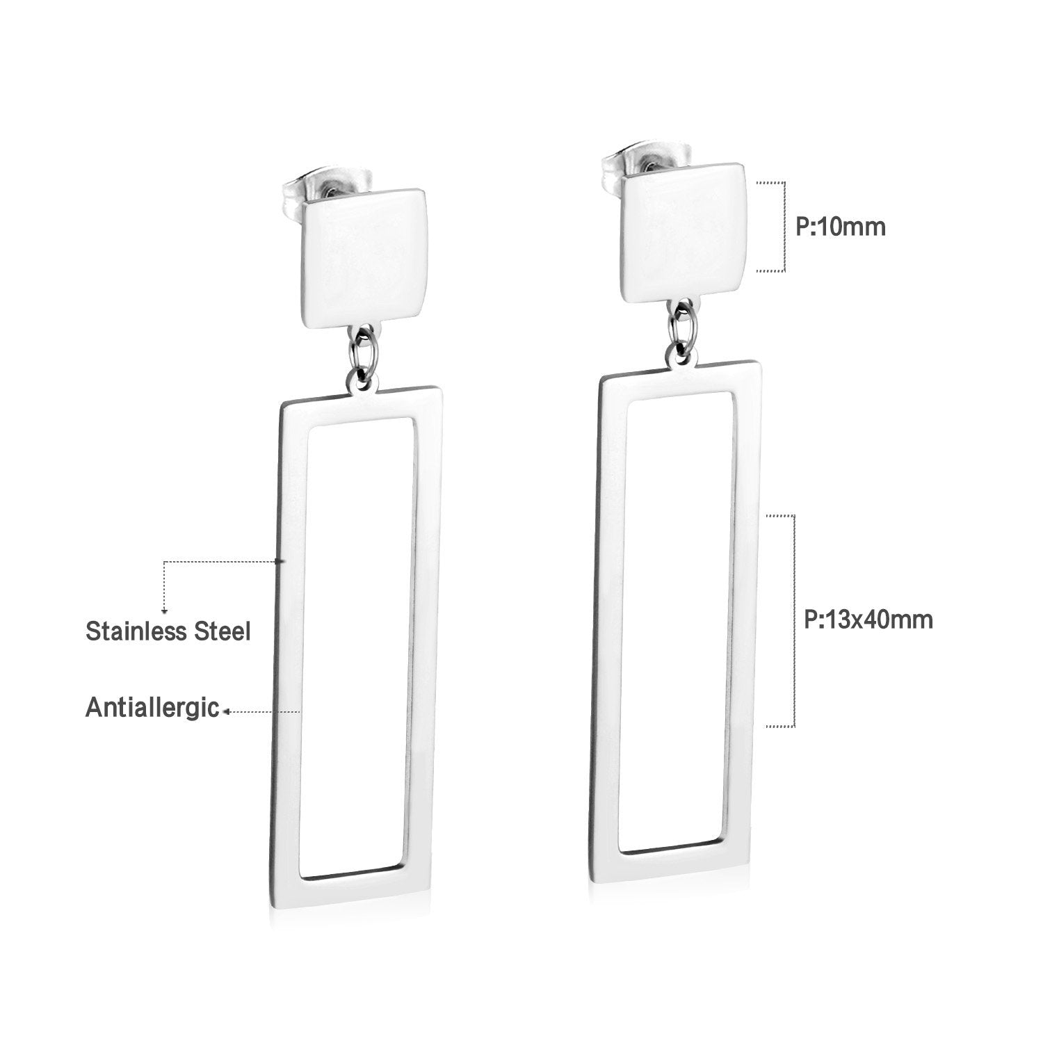 ASON Drop Earrings Jewelry Geometric Rectangle Long Dangle Stainless Steel Earring for Women Girls Party Fashion Gift asonjewelry