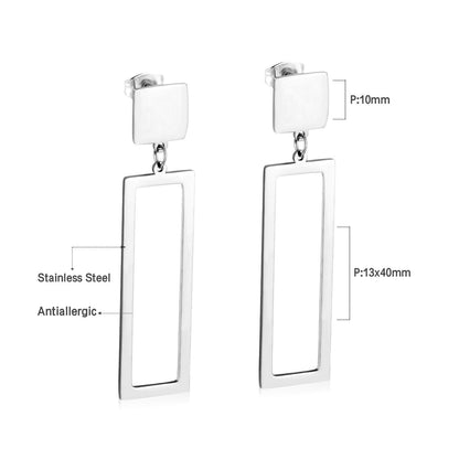 ASON Drop Earrings Jewelry Geometric Rectangle Long Dangle Stainless Steel Earring for Women Girls Party Fashion Gift asonjewelry