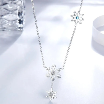 Snowflake Collier Tassel Long Necklace With Zirconia Luxury Fine Gifts For Woman Steel Color Pendant Necklace 2022 asonjewelry