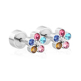 ASON White Crystal Earrings for Women/Kid Stainless Steel Flower Shape Silver Color Earring Fashion Jewelry Daily Wear